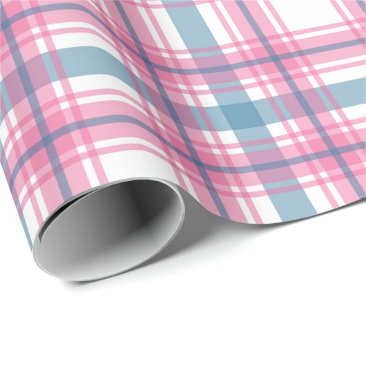 Weihnachten in Rosa und Blau Tartan Geschenkpapier (Rolleneckpunkt)