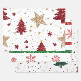 Weihnachten in Rot, Grün und Gold Geschenkpapier Set