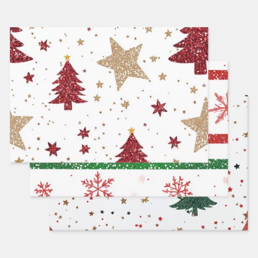 Weihnachten in Rot, Grün und Gold Geschenkpapier Set (Set)
