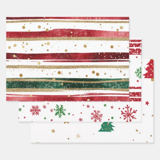 Weihnachten in Rot, Grün und Gold Geschenkpapier Set (Set)