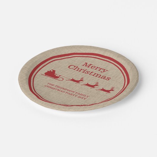 Weihnachten in Rot und Beige und individueller Tex Pappteller (Schrägansicht)