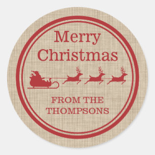 Weihnachten in Rot und Beige und individueller Tex Runder Aufkleber