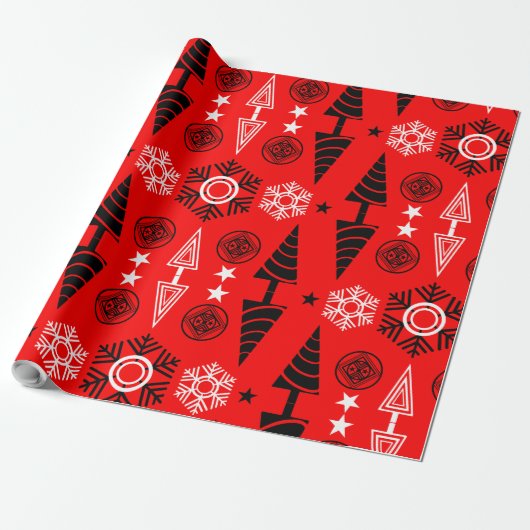 Weihnachten in Rot und Schwarz Geschenkpapier (Ungerollt)