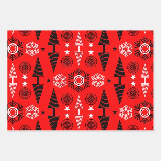 Weihnachten in Rot und Schwarz Geschenkpapier Set (Vorderseite)