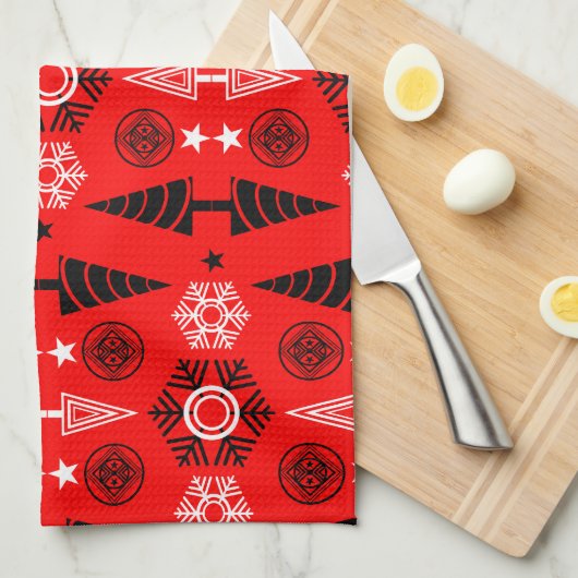 Weihnachten in Rot und Schwarz Geschirrtuch (Viertel Falte)