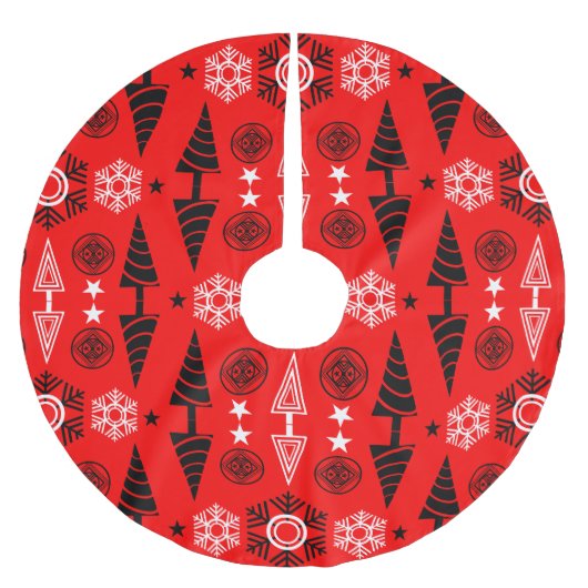 Weihnachten in Rot und Schwarz Polyester Weihnachtsbaumdecke (Vorderseite)