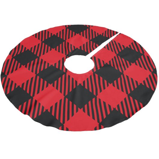 Weihnachten in Rot und Schwarz Polyester Weihnachtsbaumdecke (Schrägansicht)