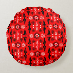 Weihnachten in Rot und Schwarz Rundes Kissen