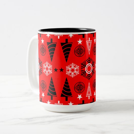 Weihnachten in Rot und Schwarz Zweifarbige Tasse (Vorderseite Links)
