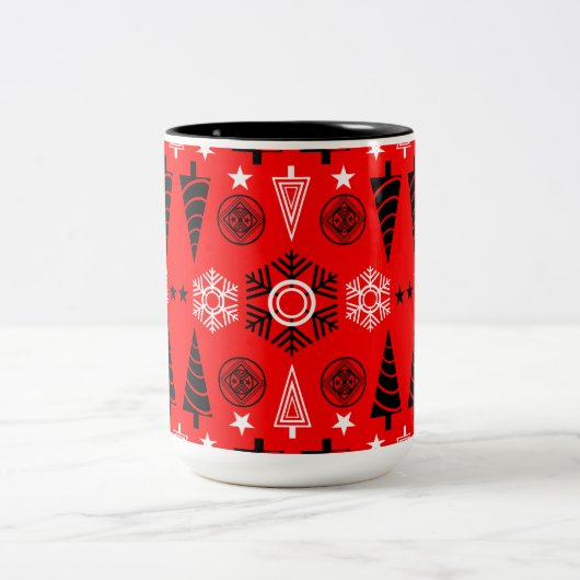 Weihnachten in Rot und Schwarz Zweifarbige Tasse (Mittel)