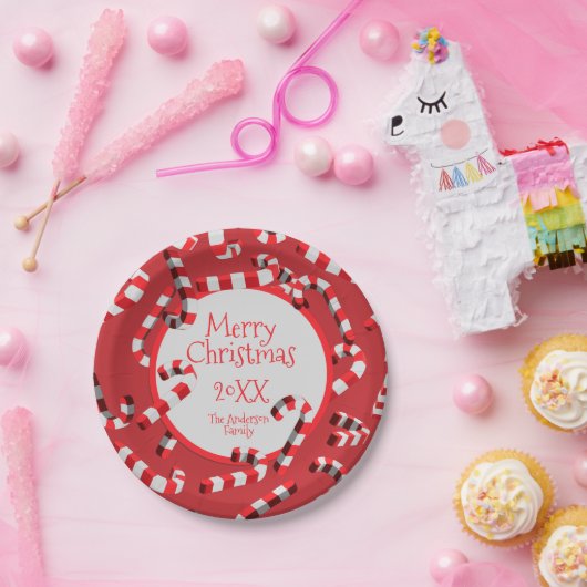 Weihnachten in Rot und Weiß Candy Canes Pappteller (Party)