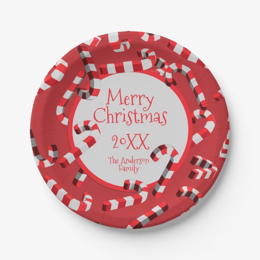 Weihnachten in Rot und Weiß Candy Canes Pappteller (Vorderseite)