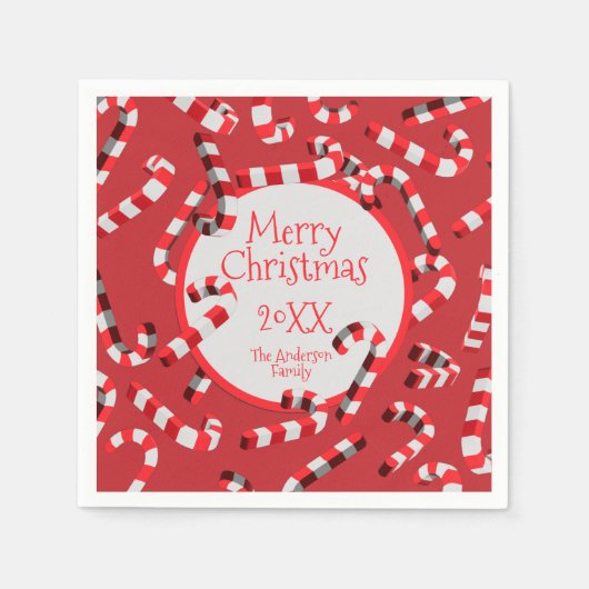 Weihnachten in Rot und Weiß Candy Canes Serviette (Vorderseite)