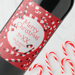 Weihnachten in Rot und Weiß Candy Canes Weinetikett