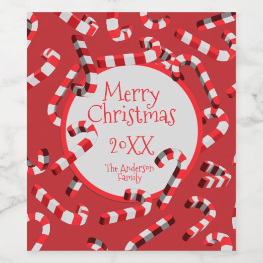 Weihnachten in Rot und Weiß Candy Canes Weinetikett (Einzelnes Label)
