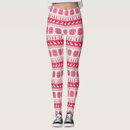 Weihnachten in Rot und Weiß Leggings (Vorderseite)
