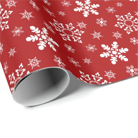 Weihnachten in Rot und Weiß mit Schneeflocken Geschenkpapier (Rolleneckpunkt)