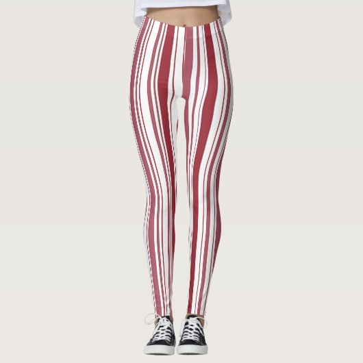 Weihnachten in Rot und Weiß Streifen - Leggings (Vorderseite)