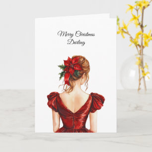 Weihnachten in rotem Kleid für Frauen Karte