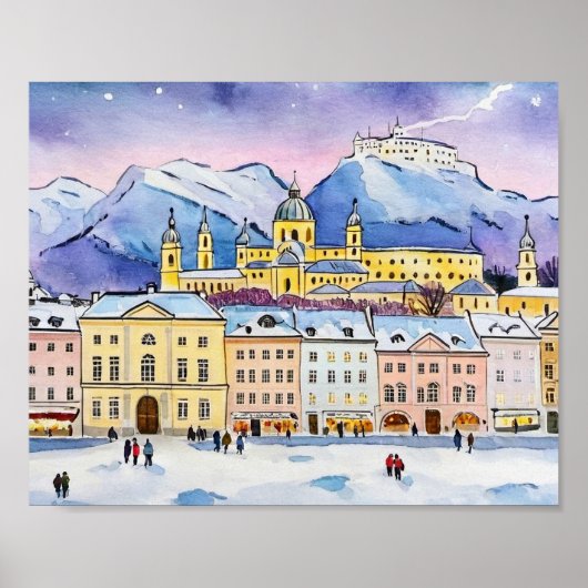 Weihnachten in Salzburg Österreich Wasserfarbe Poster (Vorne)