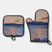 Weihnachten in Santorin, Griechenland mit Santa Ofenhandschuh & Topflappen-Set (Vorderseite)