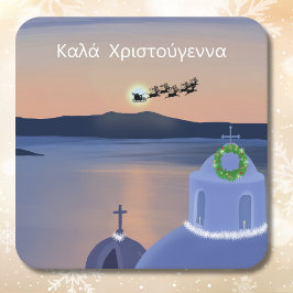 Weihnachten in Santorin, Griechenland mit Santa Rechteckiger Pappuntersetzer