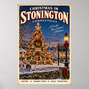 Weihnachten in Stonington Connecticut Vintage Reis Poster