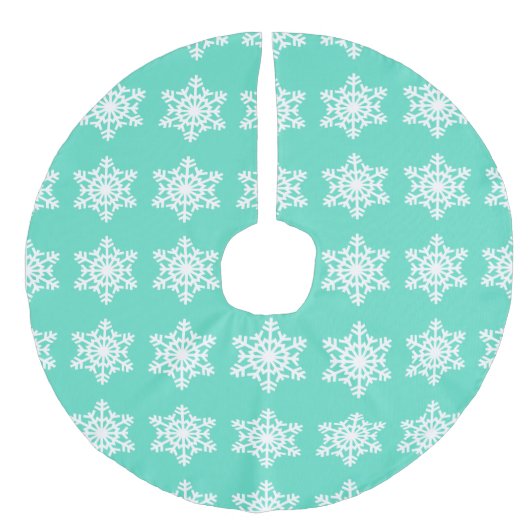 Weihnachten in Tiffanys Aqua Blue Schneeflocken Leinenimitat Weihnachtsbaumdecke (Vorderseite)