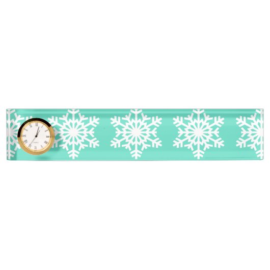 Weihnachten in Tiffanys Aqua Blue Schneeflocken Namensplakette (Vorderseite)
