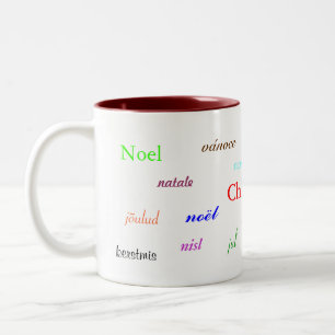 Weihnachten in Weiß und Maroon I Zweifarbige Tasse