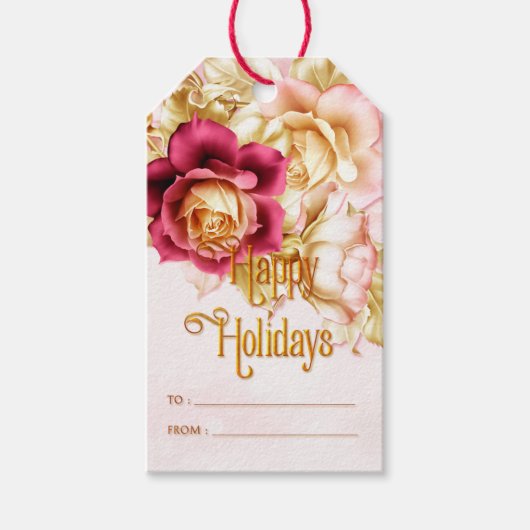 Weihnachten in Weiß und Rosa Rose Frohes Ferien Geschenkanhänger (Vorderseite)