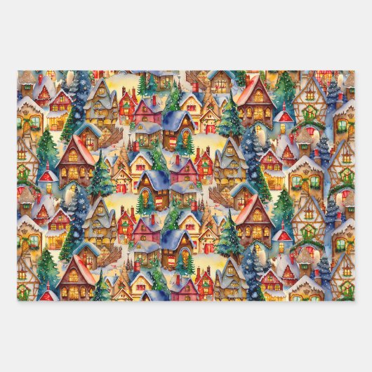 Weihnachten in Whimsical Village in verschiedenen Geschenkpapier Set (Vorderseite)