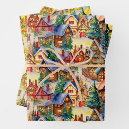 Weihnachten in Whimsical Village in verschiedenen  Geschenkpapier Set