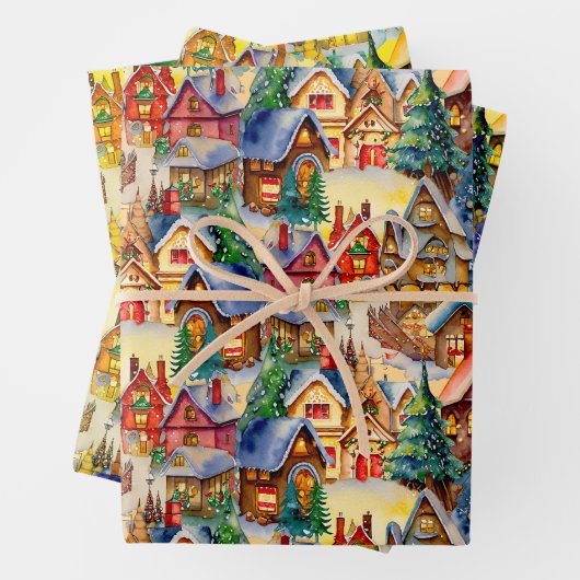 Weihnachten in Whimsical Village in verschiedenen Geschenkpapier Set (Beispiel)