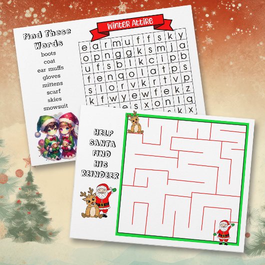 Weihnachten in Word suchen und Maze for Kids