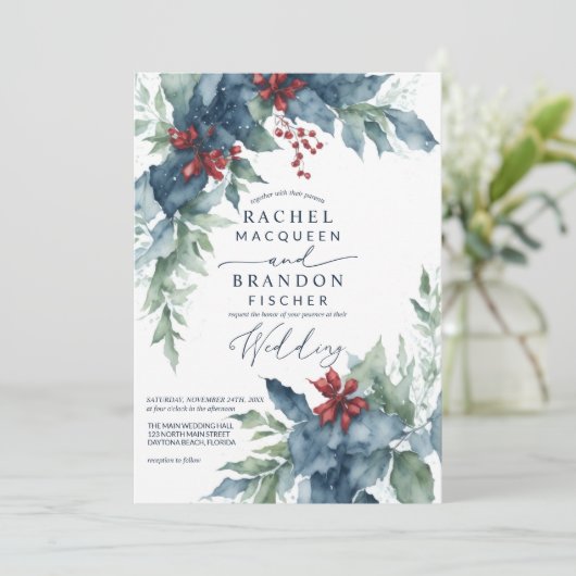 Weihnachten Inspiriert Blumenzwiebeln Blätter Hoch Einladung (Stehend Vorderseite)