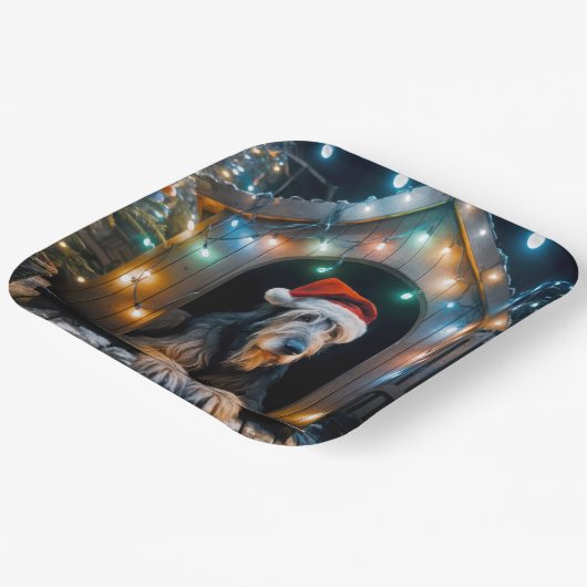 Weihnachten Irish Wolfhound In einem Doghouse Pappteller (Gewinkelt)