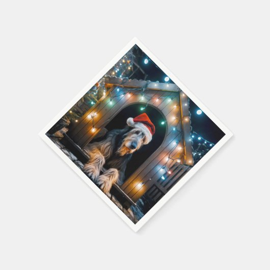 Weihnachten Irish Wolfhound In einem Doghouse Serviette (Ecke)