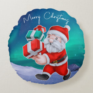 Weihnachten ist auf dem Weg nach Nordlichter Weihn Rundes Kissen