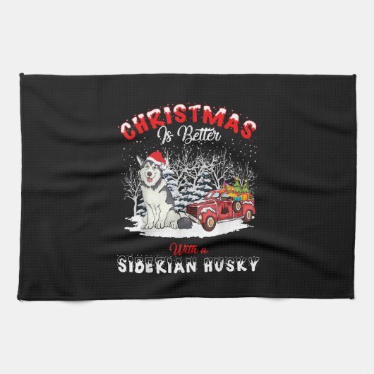 Weihnachten ist besser mit Hund | Husky Eigentümer Geschirrtuch (Horizontal)