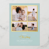 Weihnachten ist Gold | Minze Moderne 4-Foto-Ferien Folieneinladung (Vorderseite)