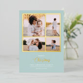 Weihnachten ist Gold | Minze Moderne 4-Foto-Ferien Folieneinladung (Stehend vorne)