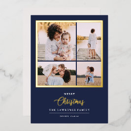 Weihnachten ist Gold | Minze Moderne 4-Foto-Ferien Folieneinladung