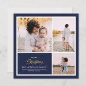 Weihnachten ist Gold | Navy Modern 3 Foto Collage (Vorne/Hinten)