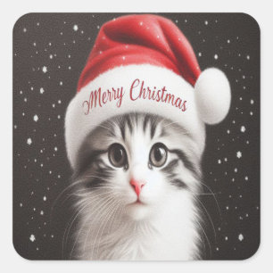 Weihnachten Japanischer Bobtail Cat, Weihnachten W Quadratischer Aufkleber