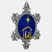 Weihnachten Jesus in der Manger Pewter Snowflake o Schneeflocken Zinn-Ornament (Links)