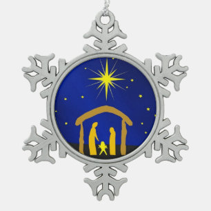 Weihnachten Jesus in einem Schneeflocken Zinn-Ornament