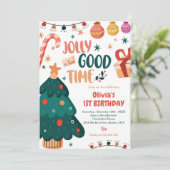 Weihnachten Jolly Gute Zeit 1. Geburtstag Einladung (Stehend Vorderseite)