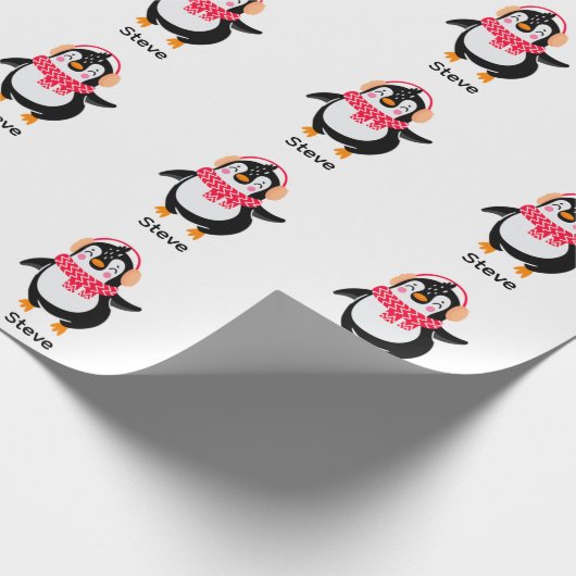 Weihnachten Jolly Pinguin in Scarf mit Ohrmuffen Geschenkpapier (Ecke)