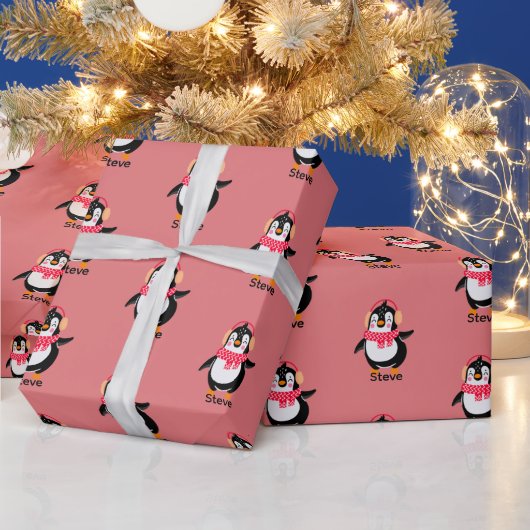 Weihnachten Jolly Pinguin in Scarf mit Ohrmuffen Geschenkpapier (Feiertage)